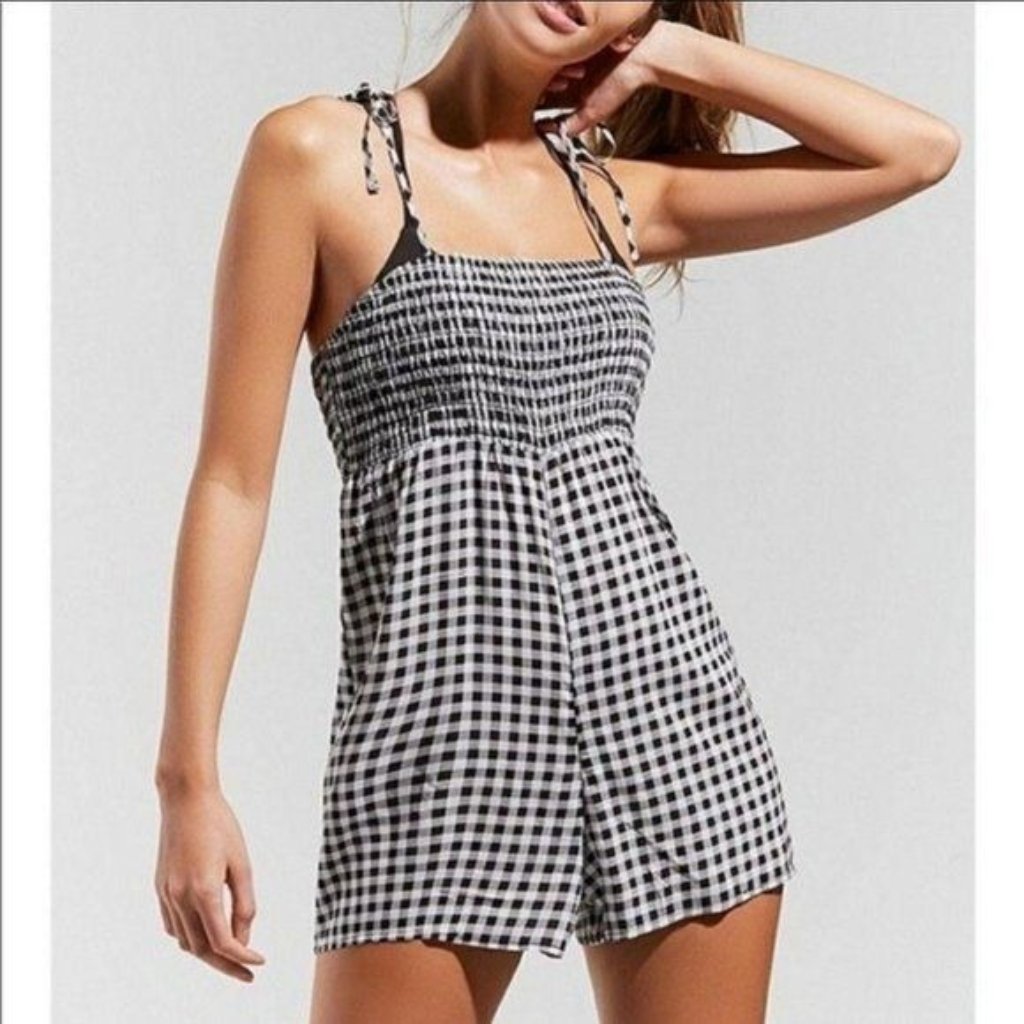 Out From Under Urban Outfitters Plaid Smocked Top Romper Size Medium